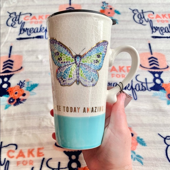Other - 🦋 Crackled Butterfly Ceramic Travel Tumbler Mug